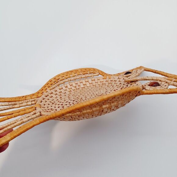 Vtg MCM OWL Rattan Raffia Boho Wall Trinket Table Decor Nature - Picture 3 of 8